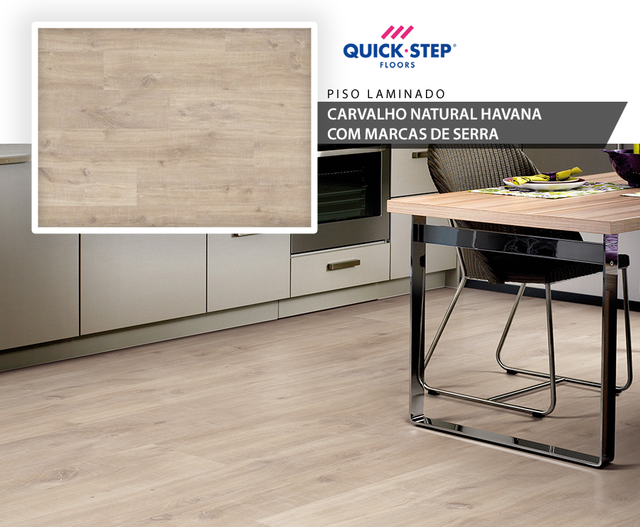 Pisos Laminados - Quick Step Smart - Carvalho Natural Havana com marcas de Serra